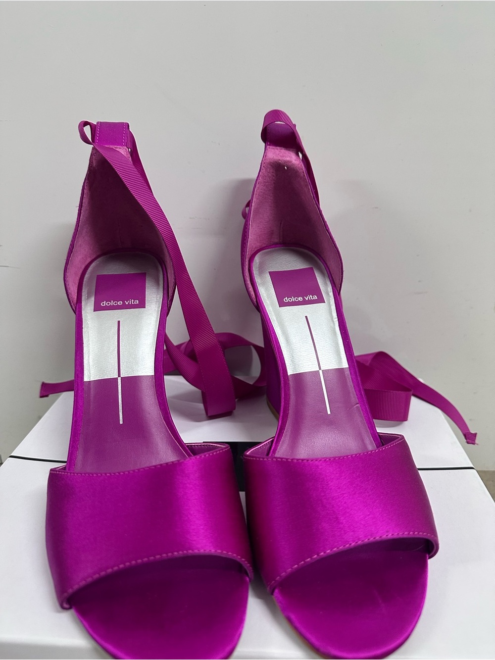 Dolce Vita Magenta Satin Ankle-Tie Heels